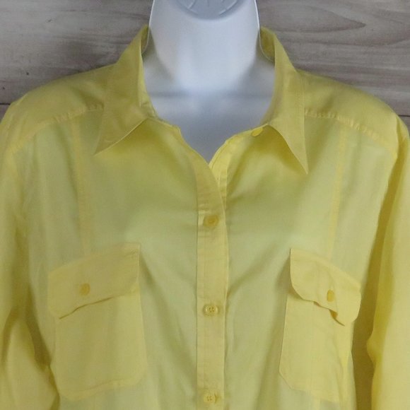 Chico's* Women's Long Tab Sleeve Button Down Curved Hem Shirt~ Size 3 - Picture 3 of 9